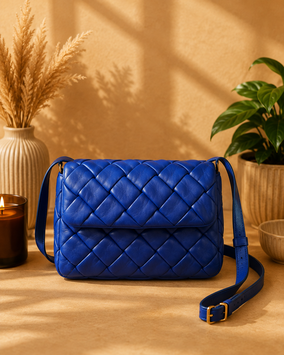 Dune London Blue Woven Leather Crossbody Bag