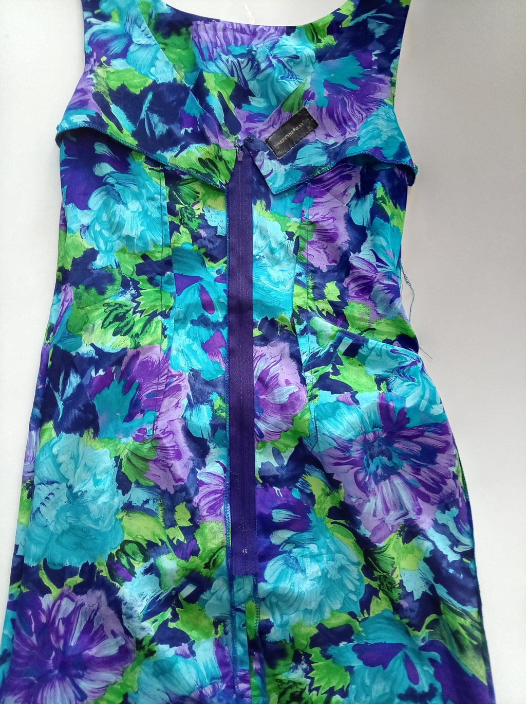 Vintage Josephine Walsh Abstract Floral Dress with Side Tie – UK 12/14