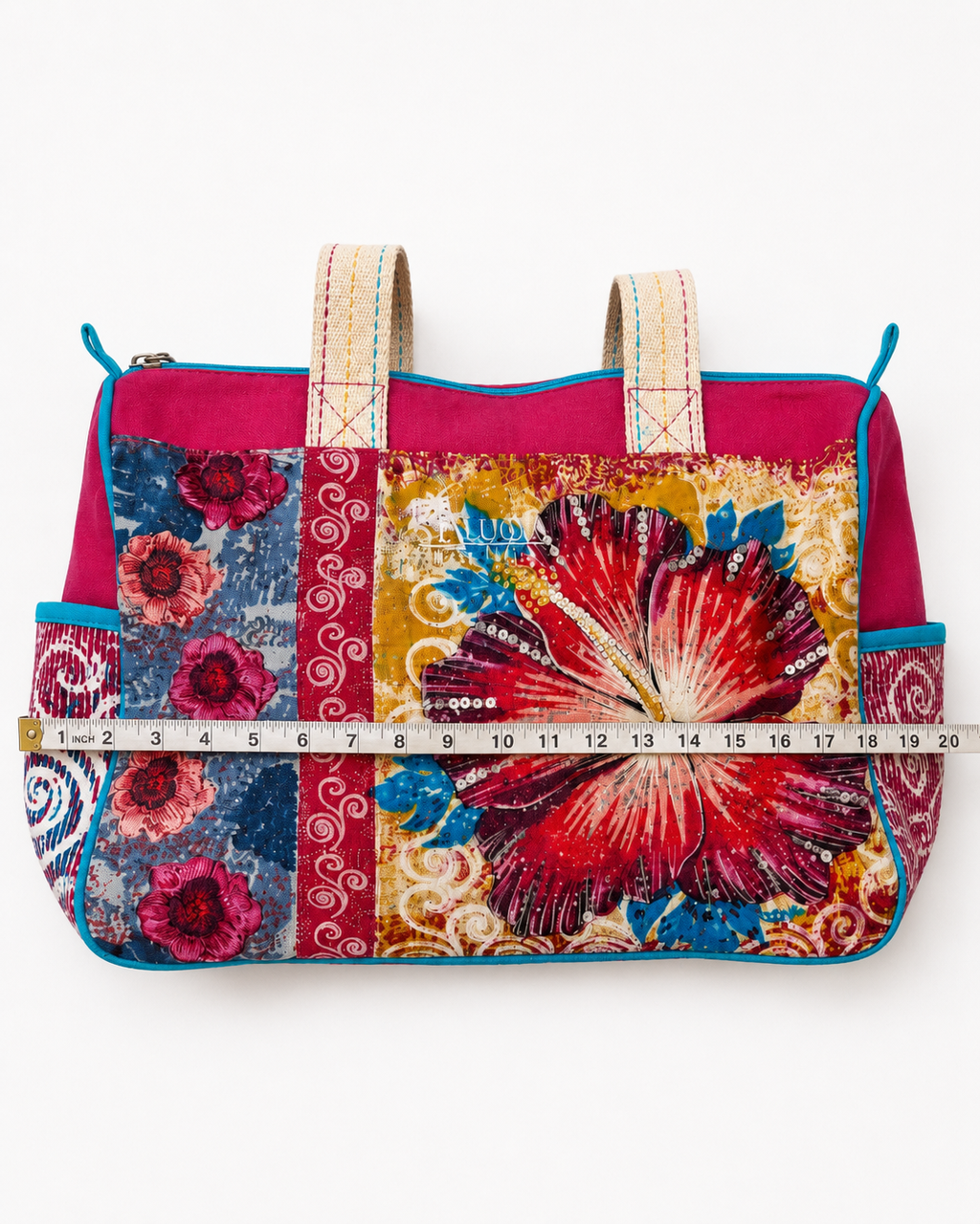 Megina Colourful Patchwork Tote Bag – Floral Boho Zip Top