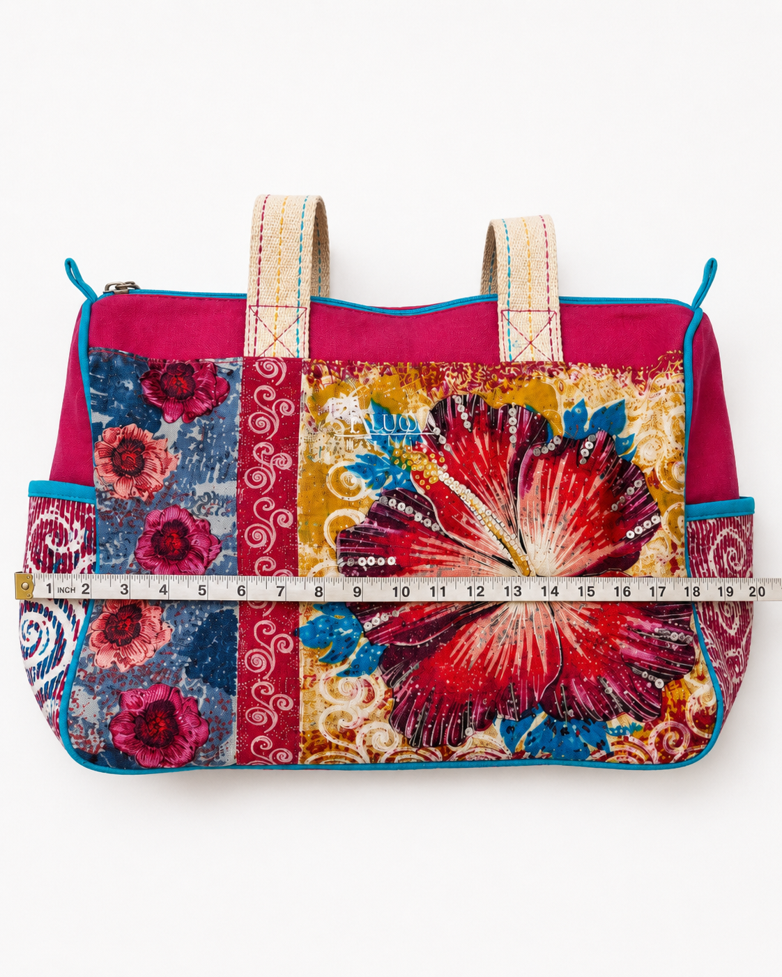Megina Colourful Patchwork Tote Bag – Floral Boho Zip Top