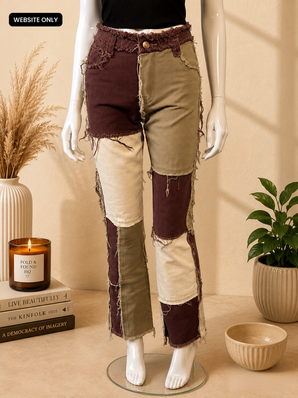 Jaded London Brown Patchwork Denim Jeans - BNWT - W24 Boyfriend Fit - JWL1293