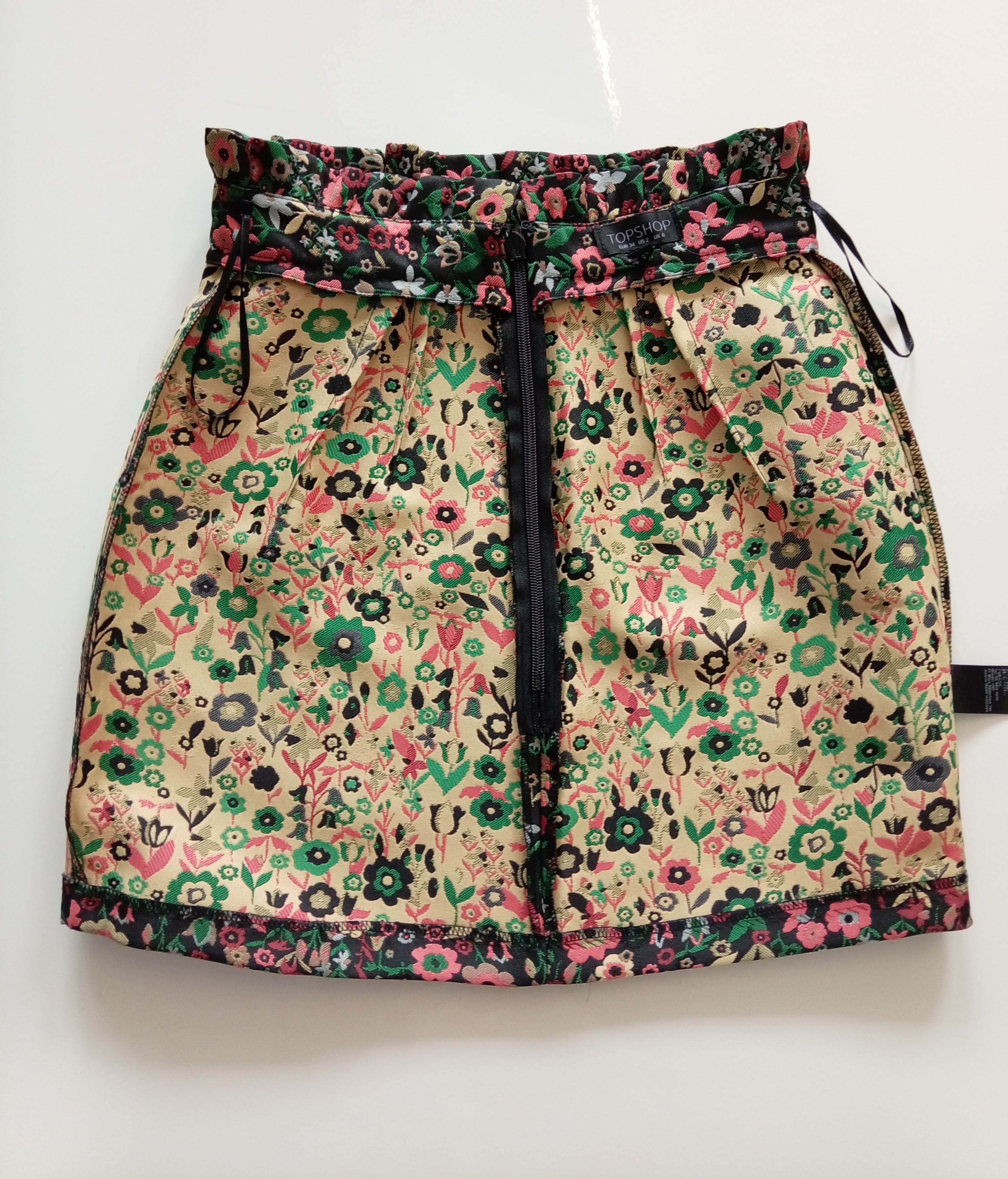 Topshop Floral Jacquard Mini Skirt | UK 6 | Black Multicolour