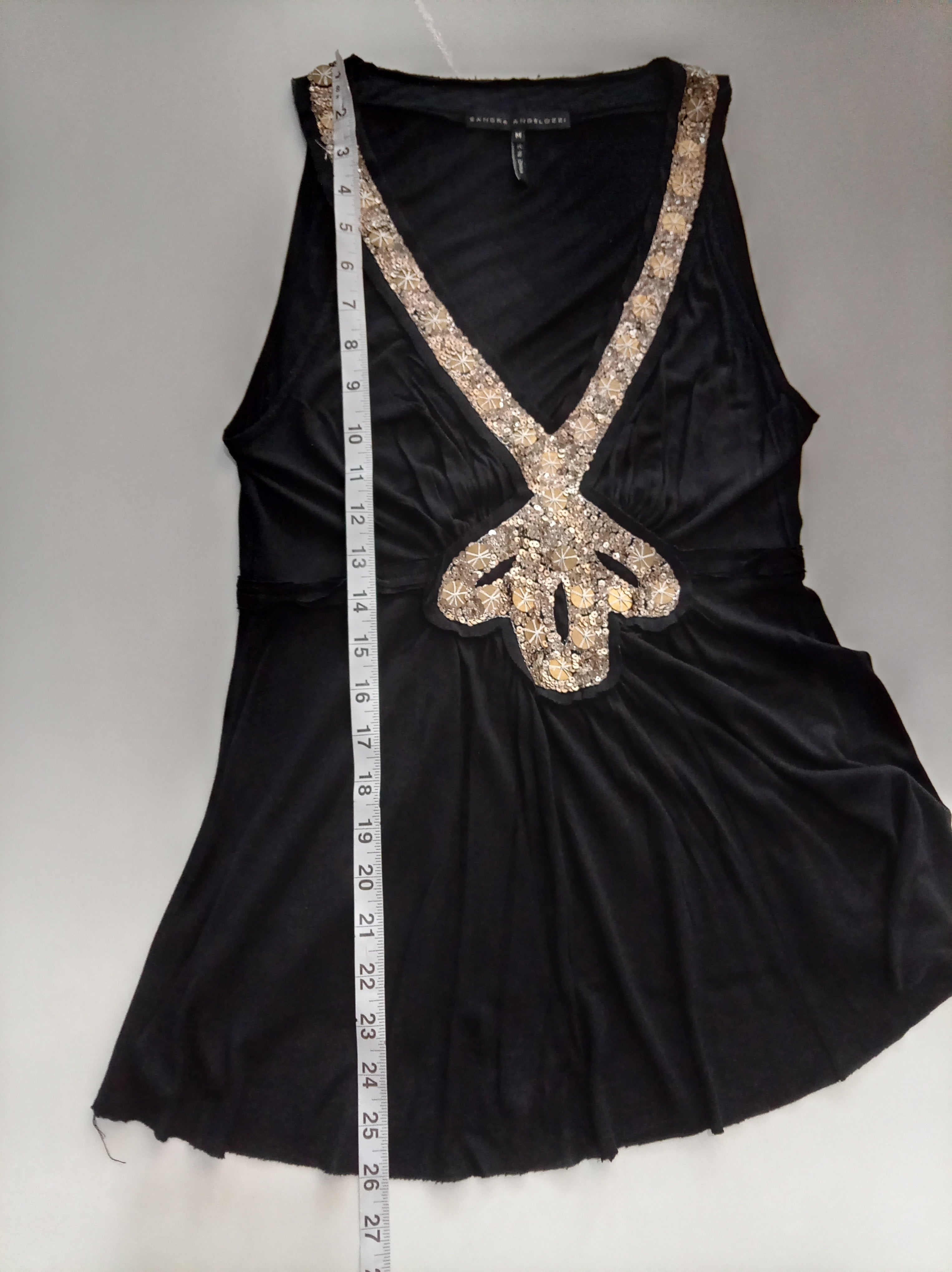 Sandra Andrelozzi Black Embellished Modal Tunic Top – Size M
