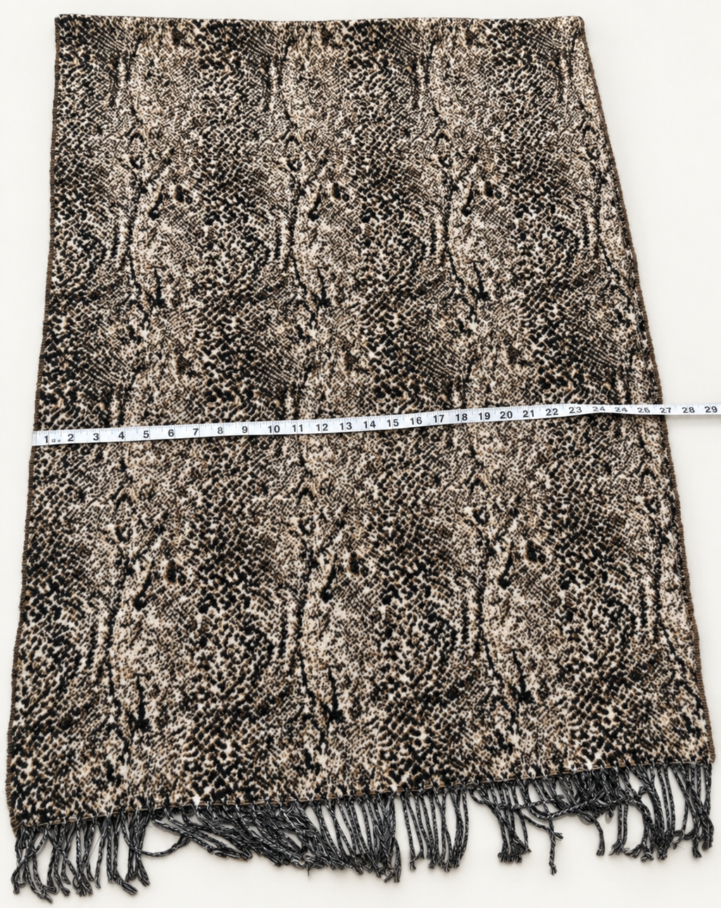 Snake Print Fringed Scarf Wrap – Black Beige Brown Animal Print