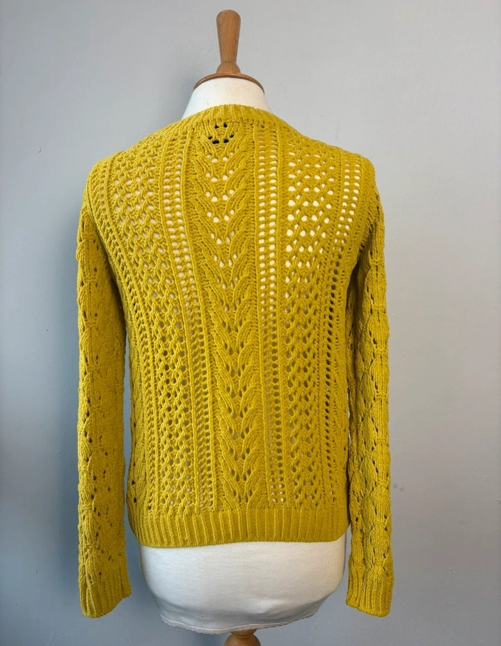 Papaya Mustard Yellow Openwork Cable Knit Jumper – Size S