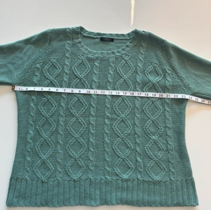 Bm Sage Green Cable Knit Jumper – Relaxed Fit Size S