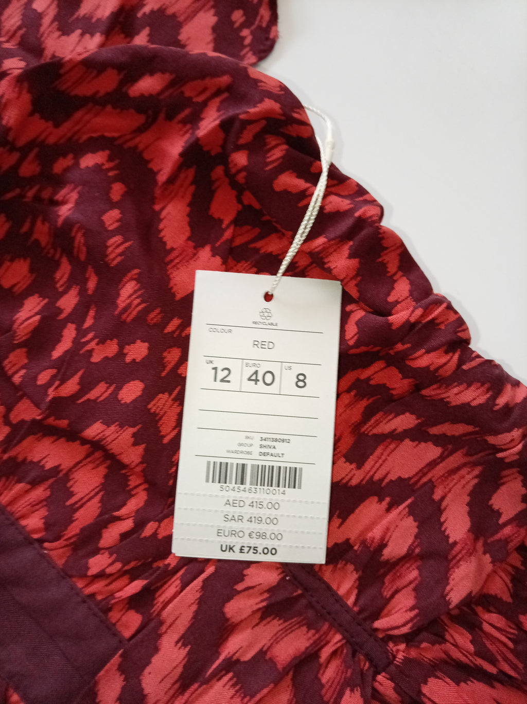 Red Abstract Print Midi Dress UK 12 BNWT Flutter Sleeve Occasion Dress