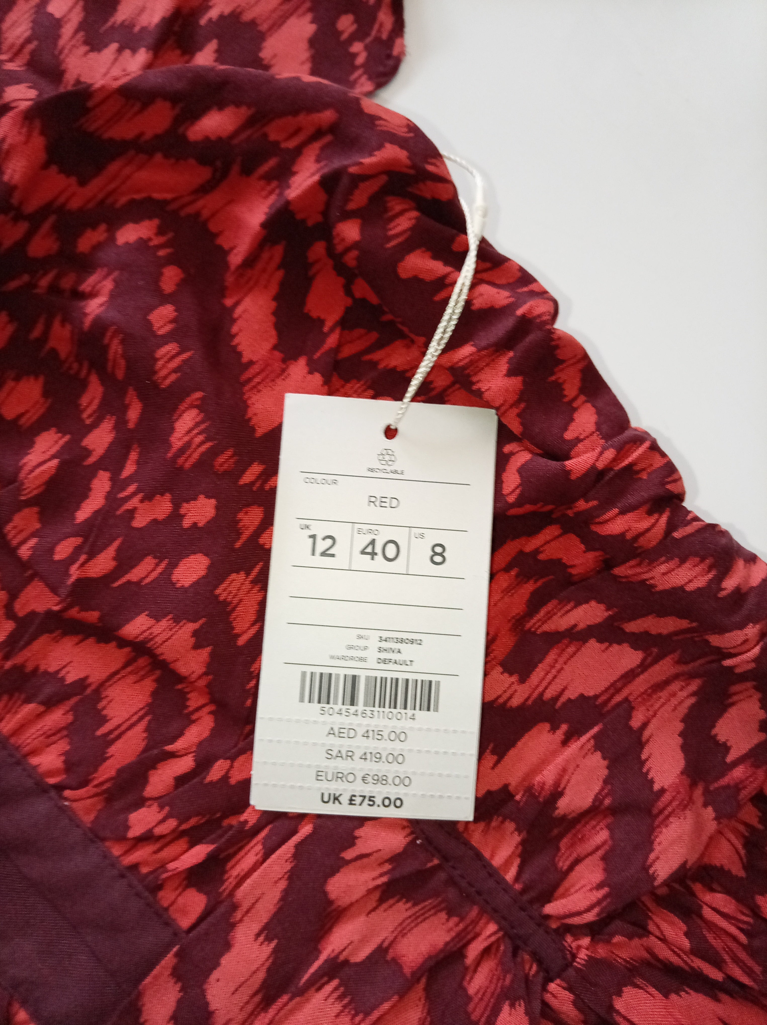 Red Abstract Print Midi Dress UK 12 BNWT Flutter Sleeve Occasion Dress