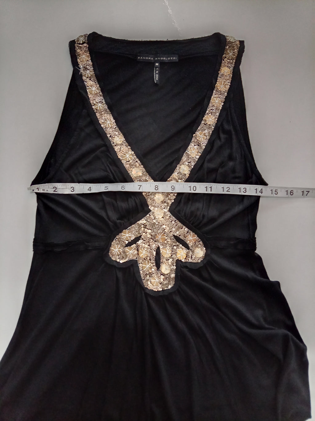 Sandra Andrelozzi Black Embellished Modal Tunic Top – Size M