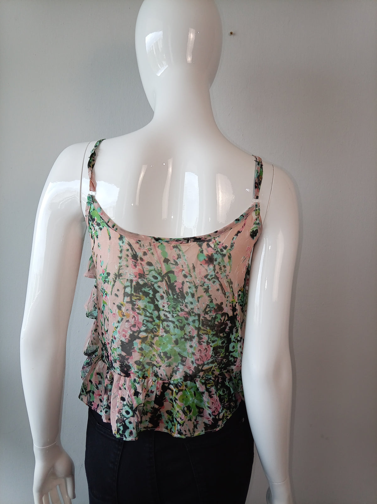 Liberty Love Pink Green Floral Tiered Ruffle Cami Top XS