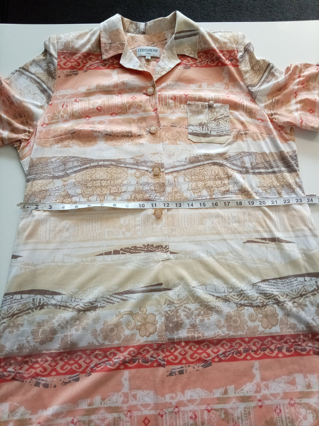 Vintage Coutureline Paris Abstract Print Belted Midi Dress – Size 52 (UK 22-24)