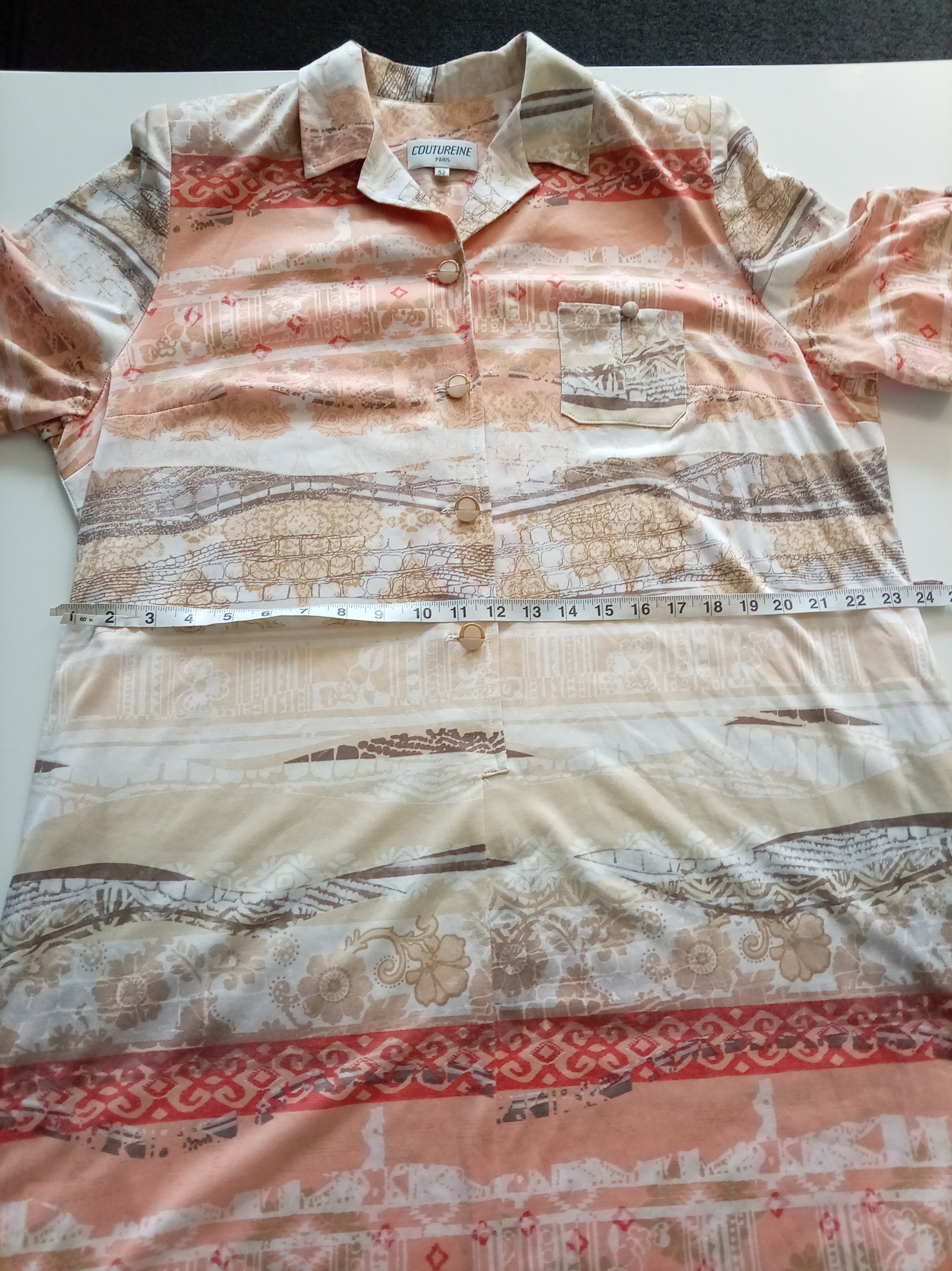 Vintage Coutureline Paris Abstract Print Belted Midi Dress – Size 52 (UK 22-24)