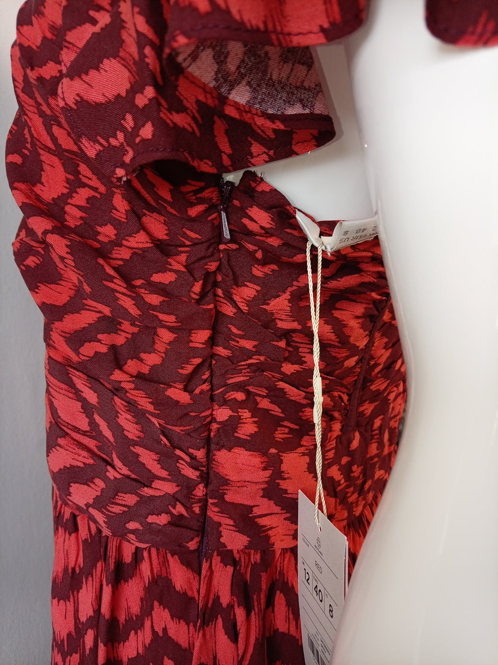Red Abstract Print Midi Dress UK 12 BNWT Flutter Sleeve Occasion Dress