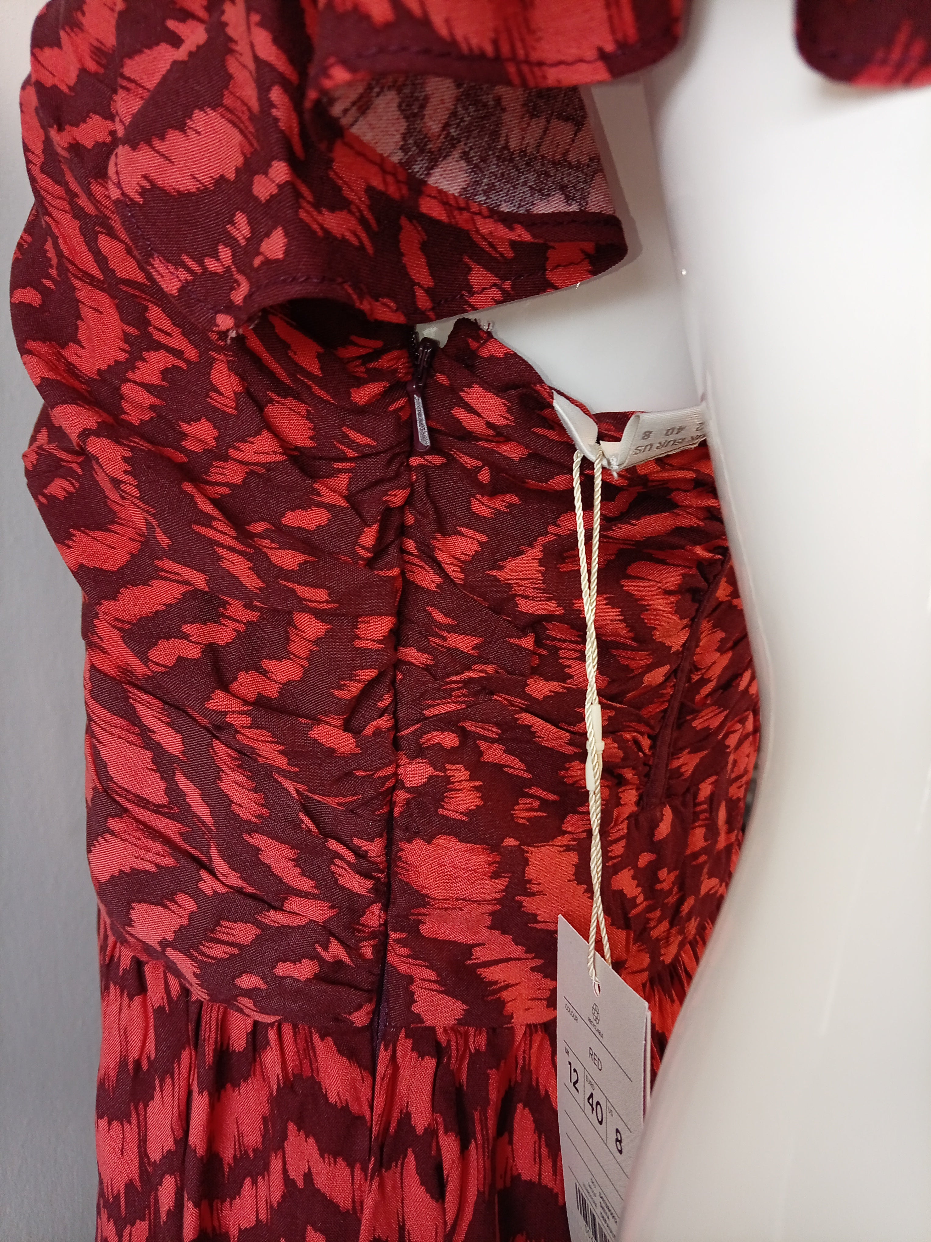 Red Abstract Print Midi Dress UK 12 BNWT Flutter Sleeve Occasion Dress