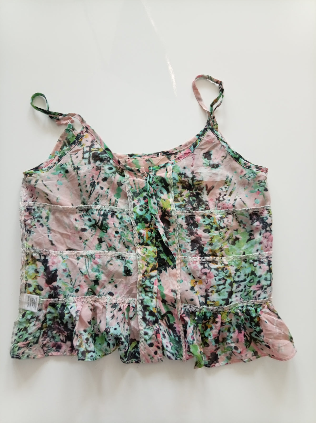 Liberty Love Pink Green Floral Tiered Ruffle Cami Top XS