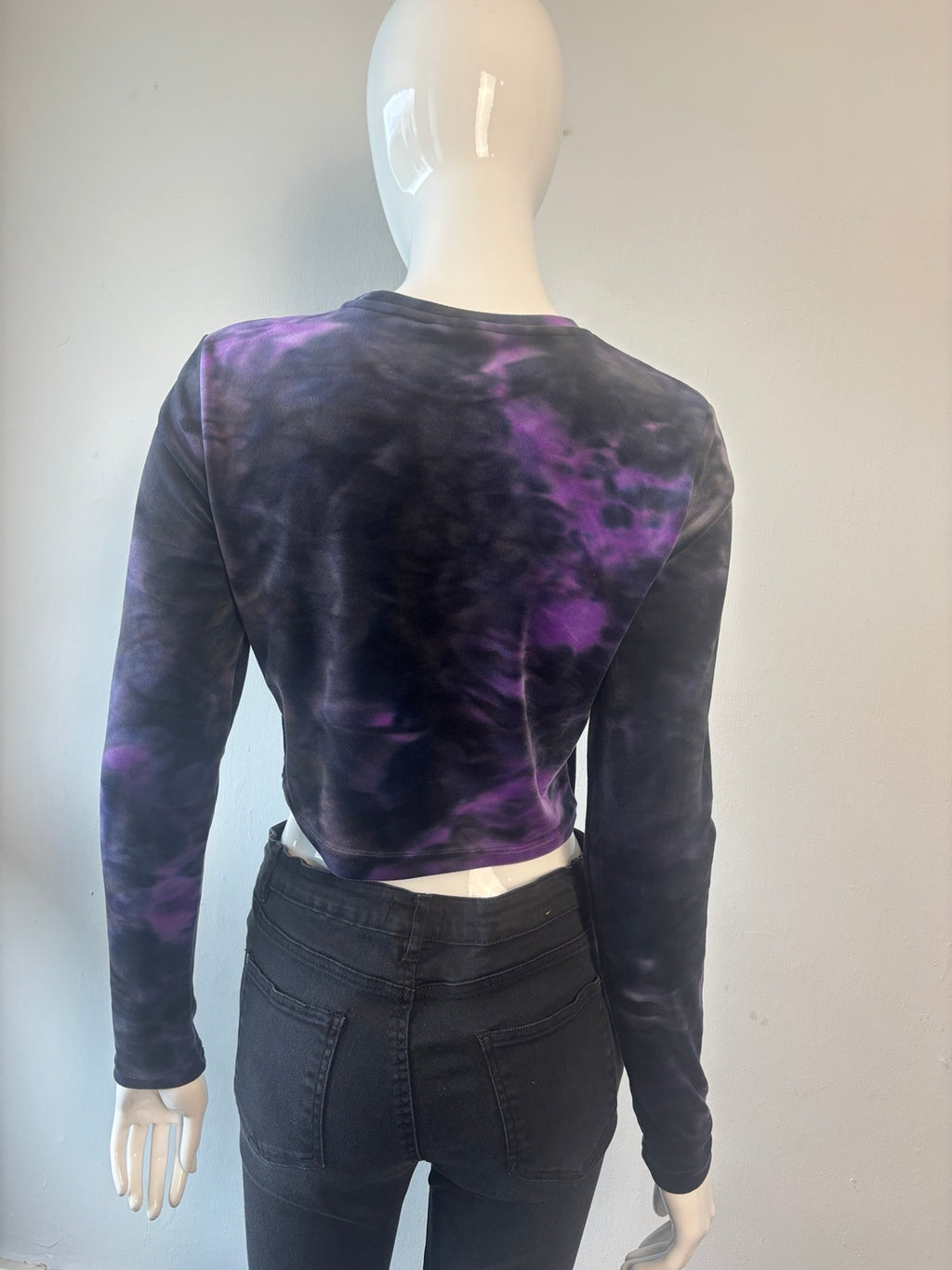 Juicy Couture Purple & Black Tie-Dye Velour Rhinestone Crop Top – Size L
