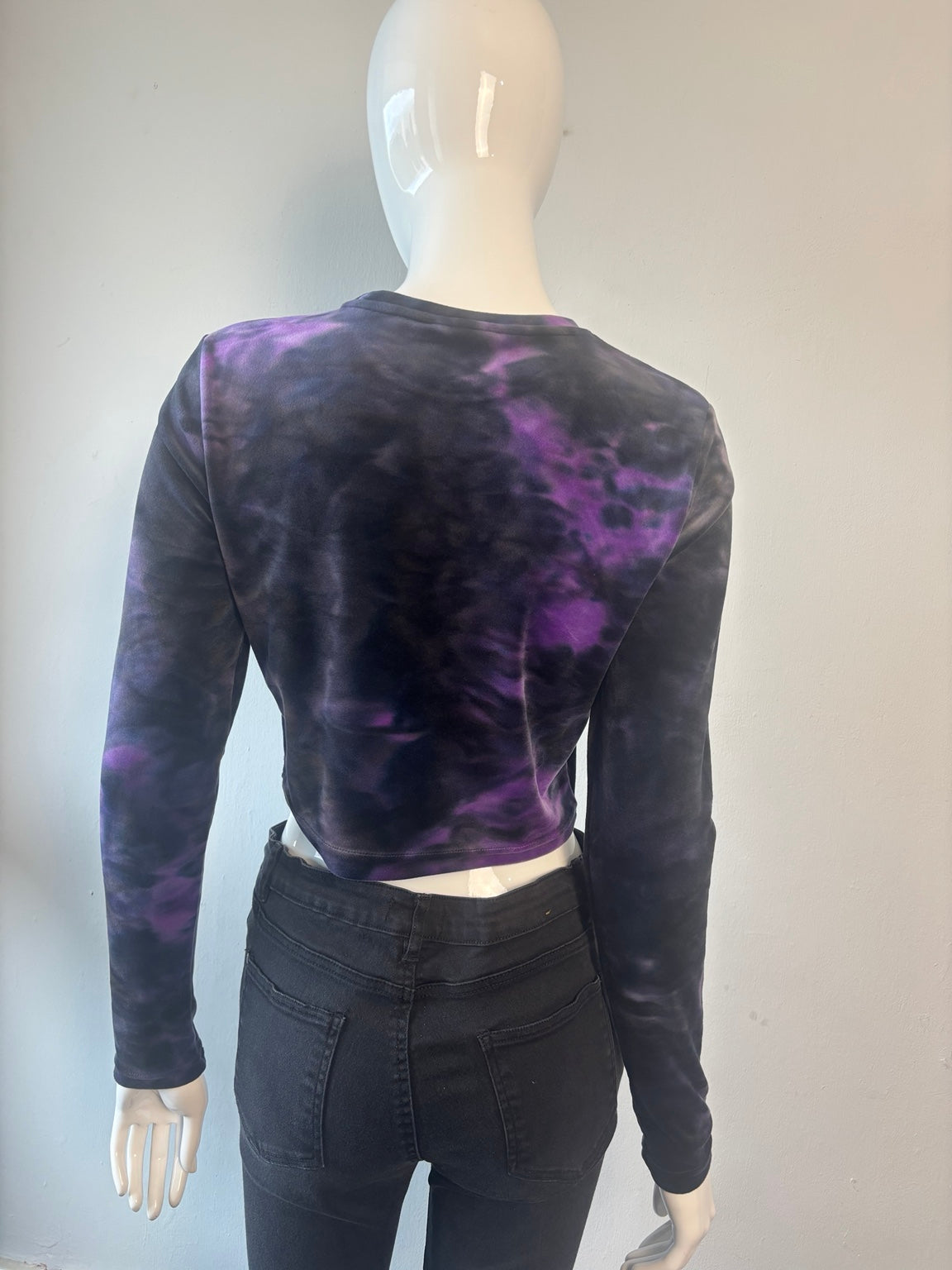 Juicy Couture Purple & Black Tie-Dye Velour Rhinestone Crop Top – Size L