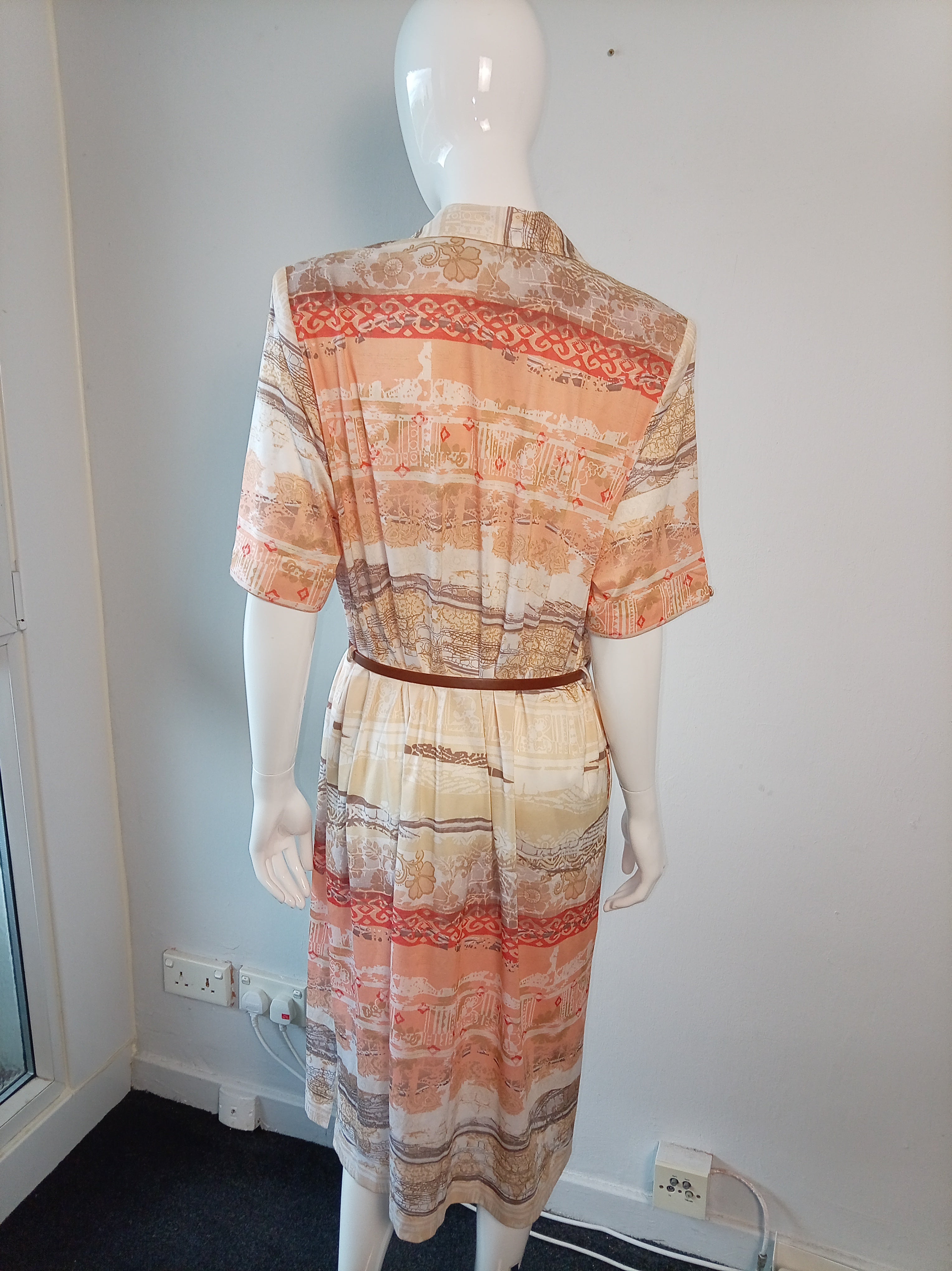 Vintage Coutureline Paris Abstract Print Belted Midi Dress – Size 52 (UK 22-24)