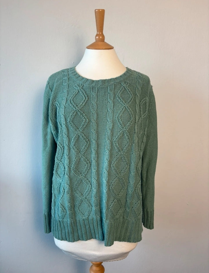 Bm Sage Green Cable Knit Jumper – Relaxed Fit Size S