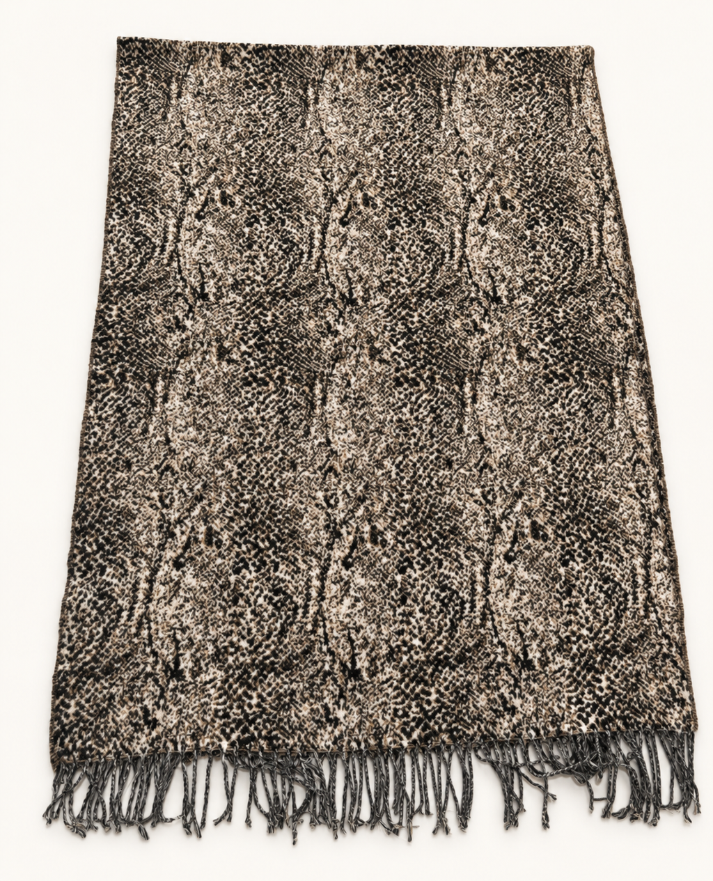 Snake Print Fringed Scarf Wrap – Black Beige Brown Animal Print