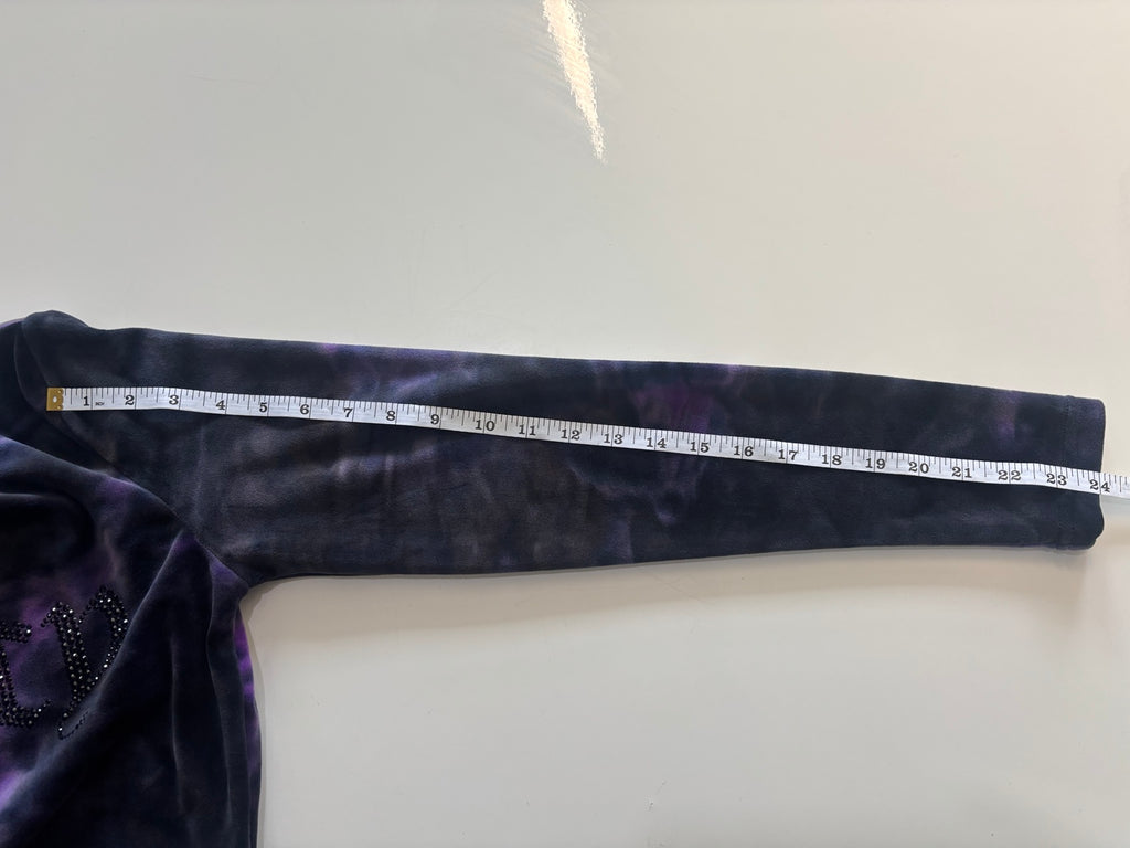 Juicy Couture Purple & Black Tie-Dye Velour Rhinestone Crop Top – Size L