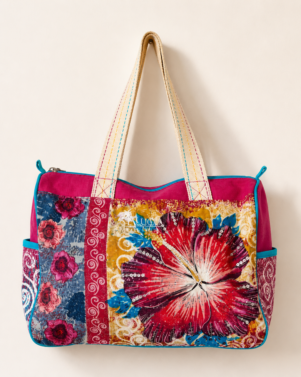 Megina Colourful Patchwork Tote Bag – Floral Boho Zip Top