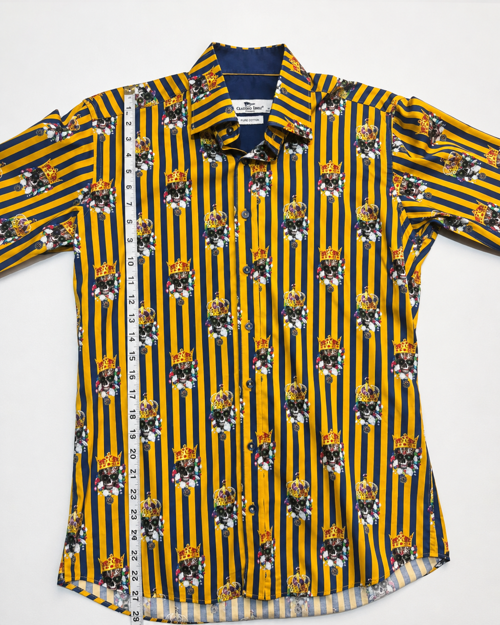 Claudio Lugli Couture Crowned Skull Stripe Cotton Shirt – Men’s M