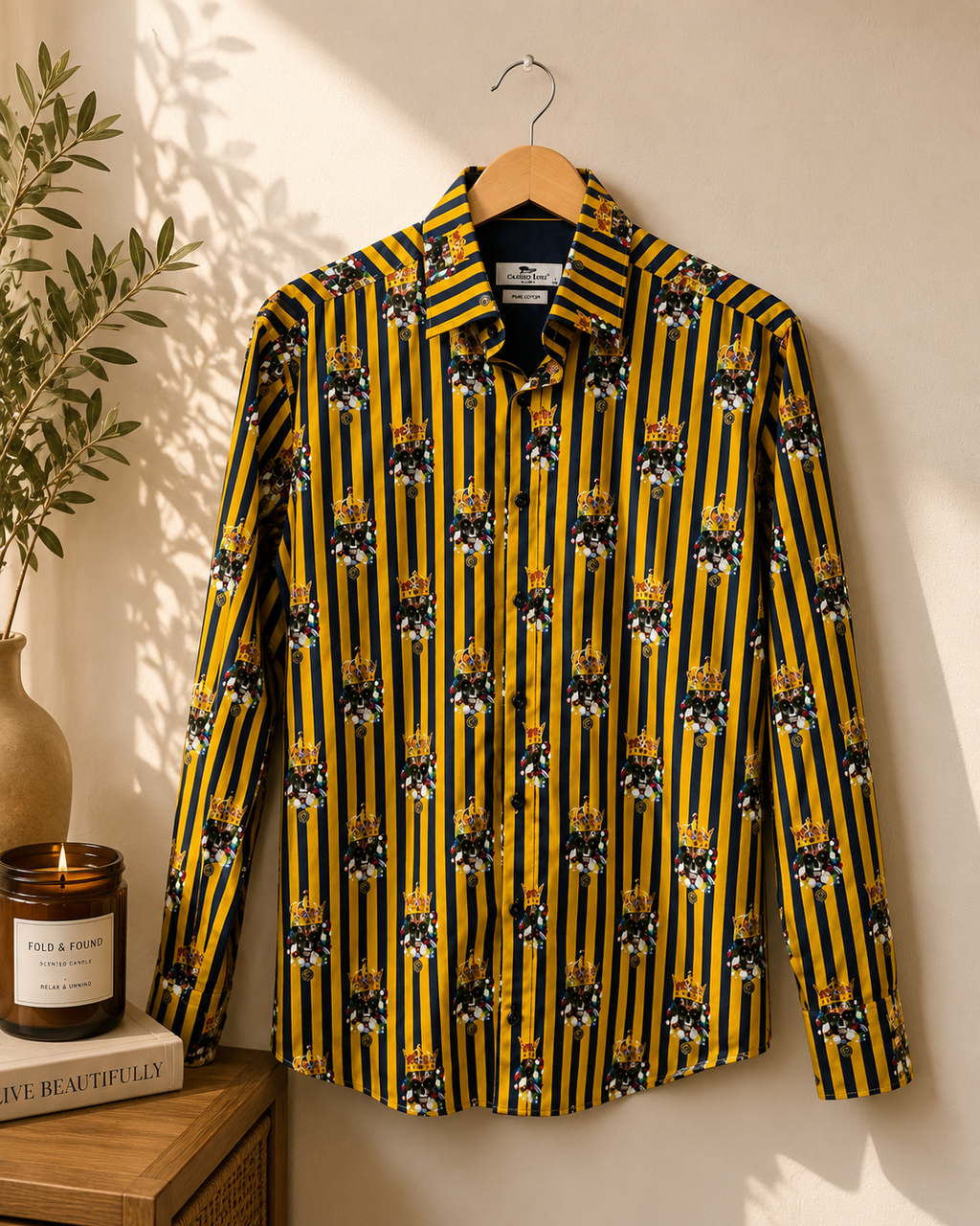 Claudio Lugli Couture Crowned Skull Stripe Cotton Shirt – Men’s M