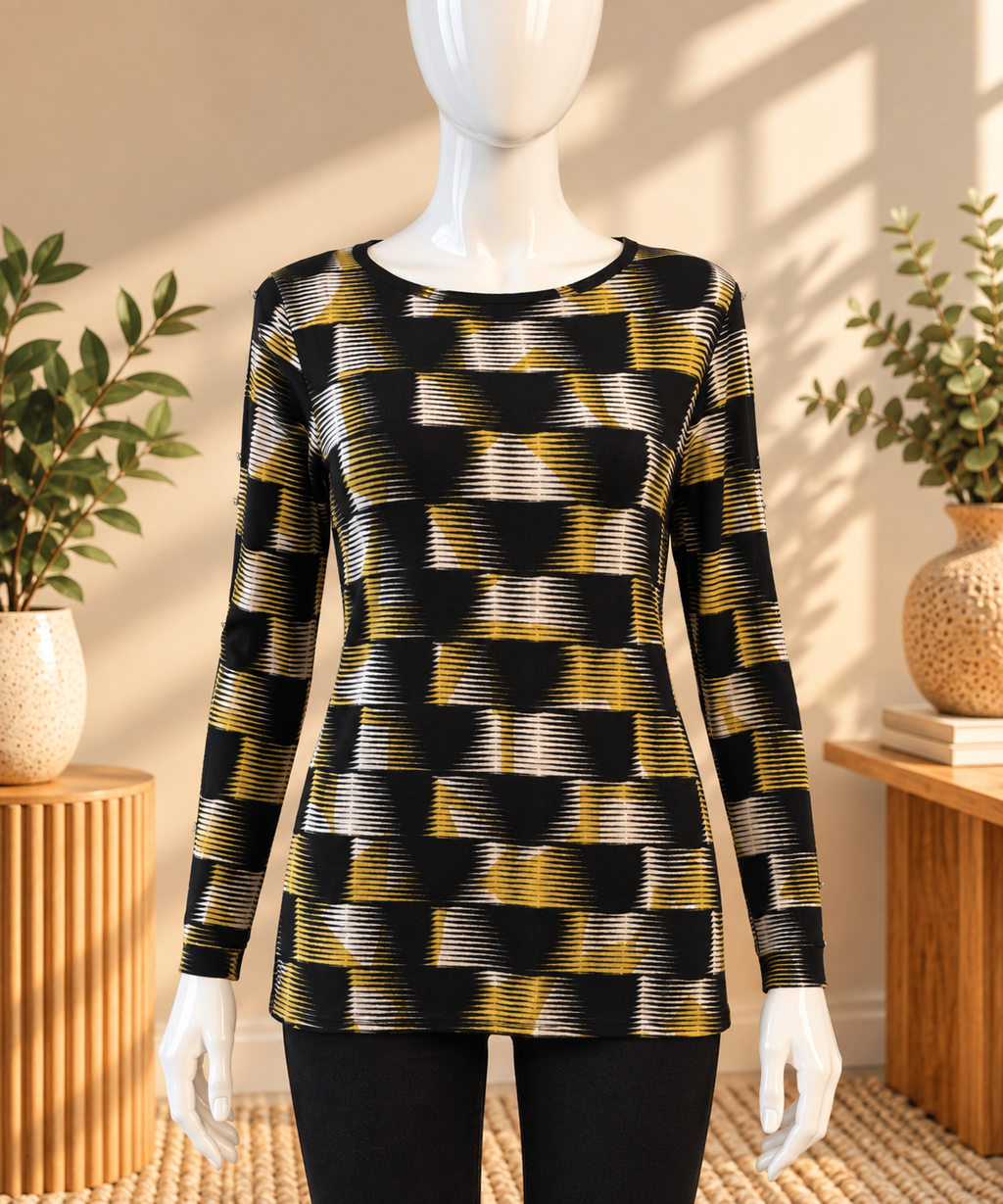 Marble Abstract Print Long Sleeve Top Black Mustard White BNWT UK S