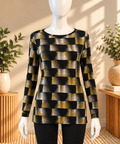 Marble Abstract Print Long Sleeve Top Black Mustard White BNWT UK S