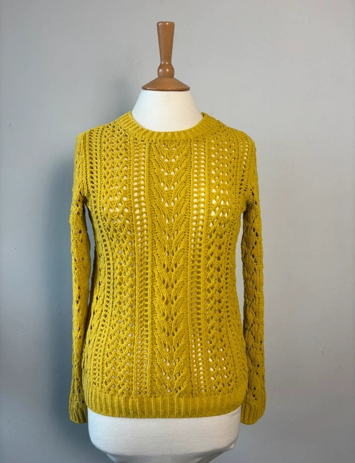 Papaya Mustard Yellow Openwork Cable Knit Jumper – Size S
