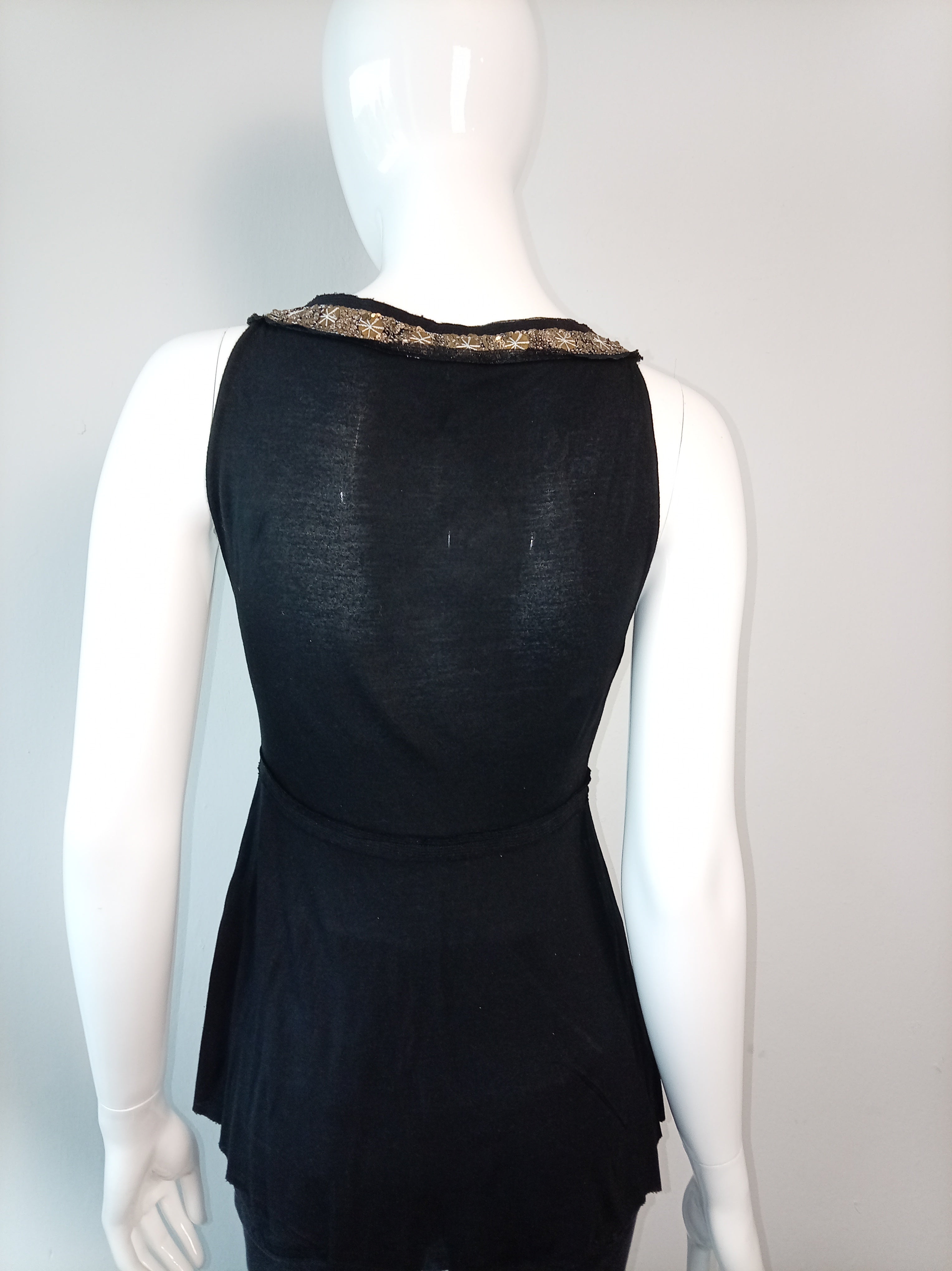 Sandra Andrelozzi Black Embellished Modal Tunic Top – Size M