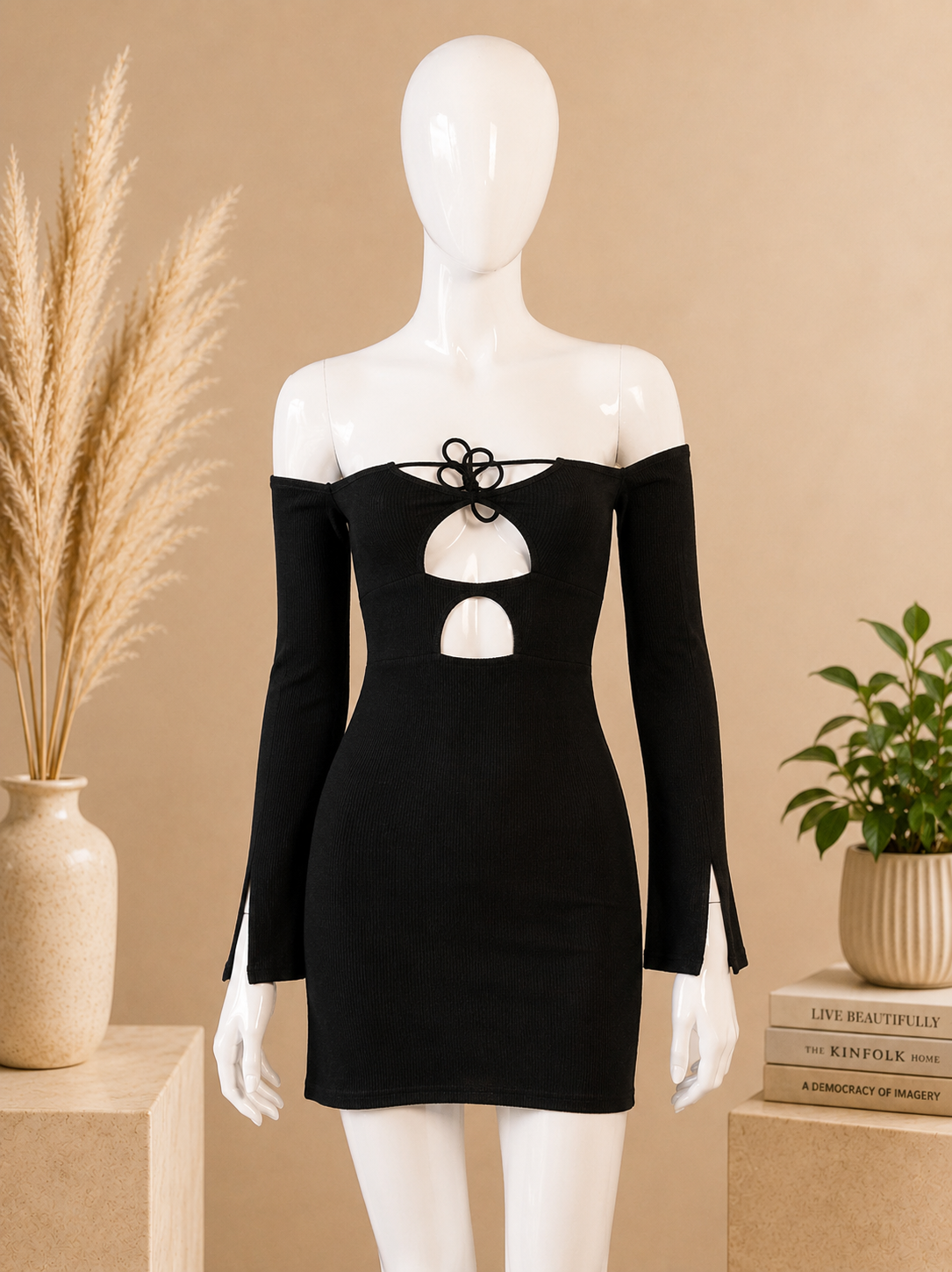 🖤 Katch Me Black Cut-Out Mini Dress | XS | Off-Shoulder Bodycon | Y2K Party