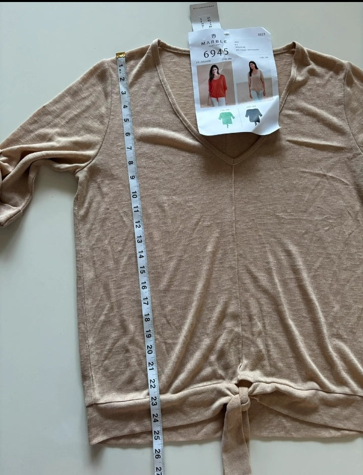 Marble Beige Tie Front V-Neck Top – BNWT Size S