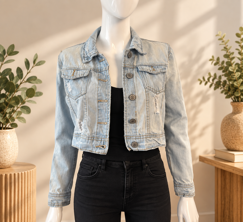 Rue21 Y2K Distressed Cropped Denim Jacket – Light Wash