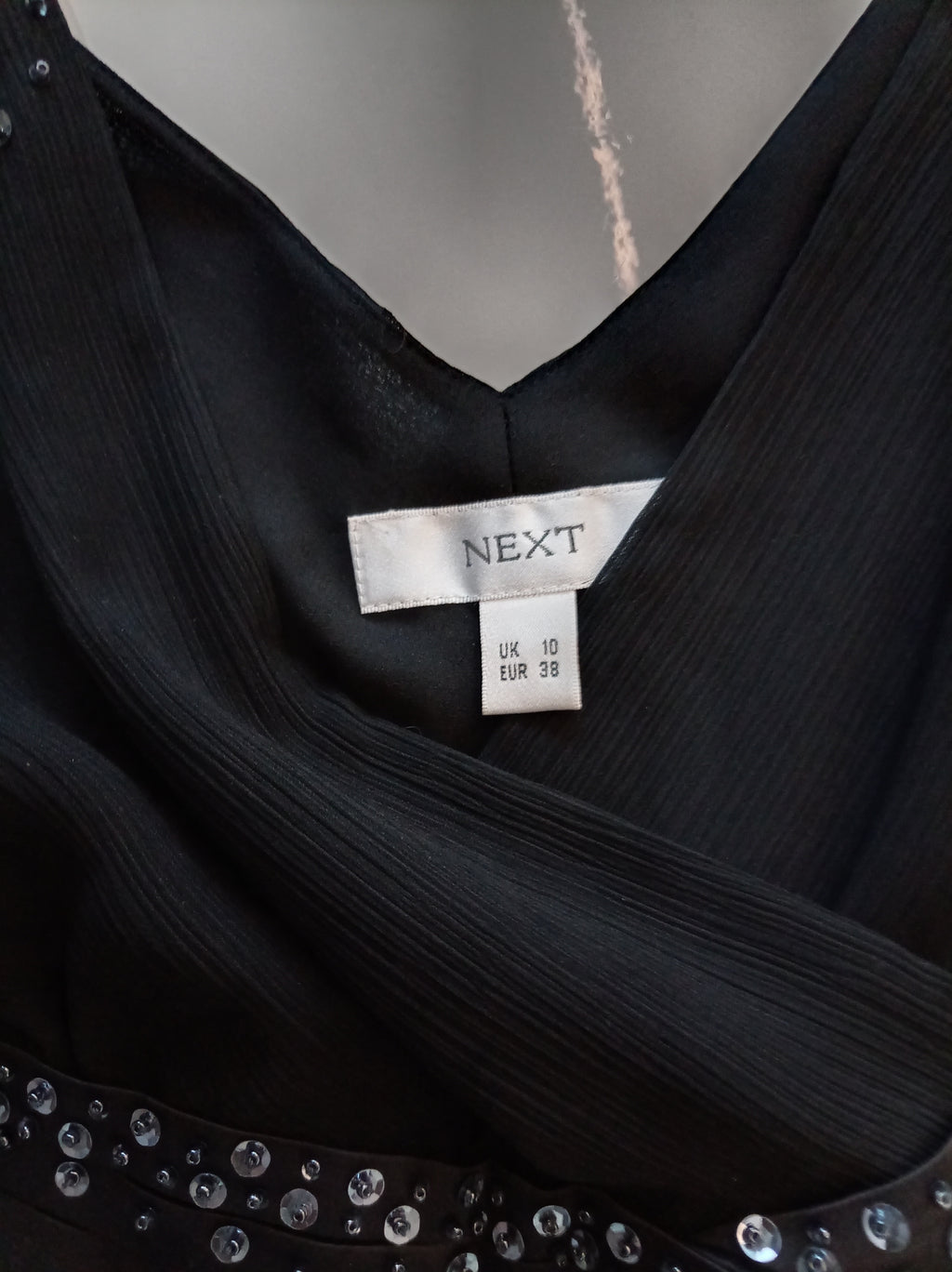 Next Black Embellished V-Neck Occasion Dress – UK 10 / EU 38