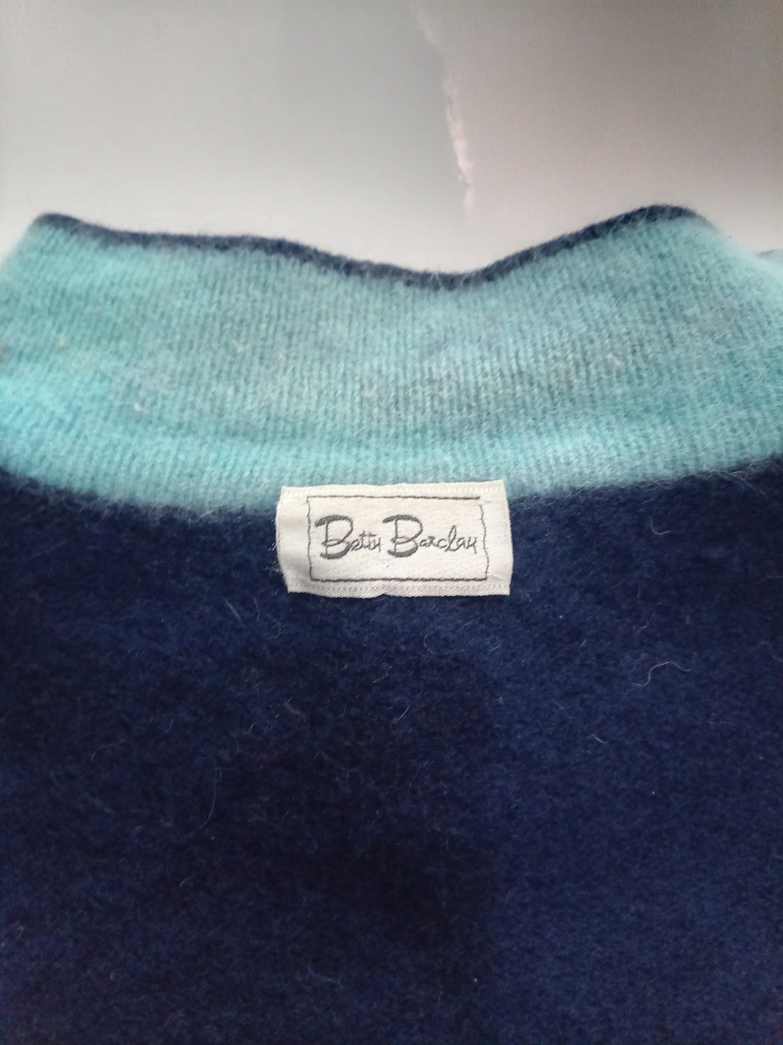 Vintage Betty Barclay Blue Geometric Lambswool & Angora Blend Jumper | UK 12-14