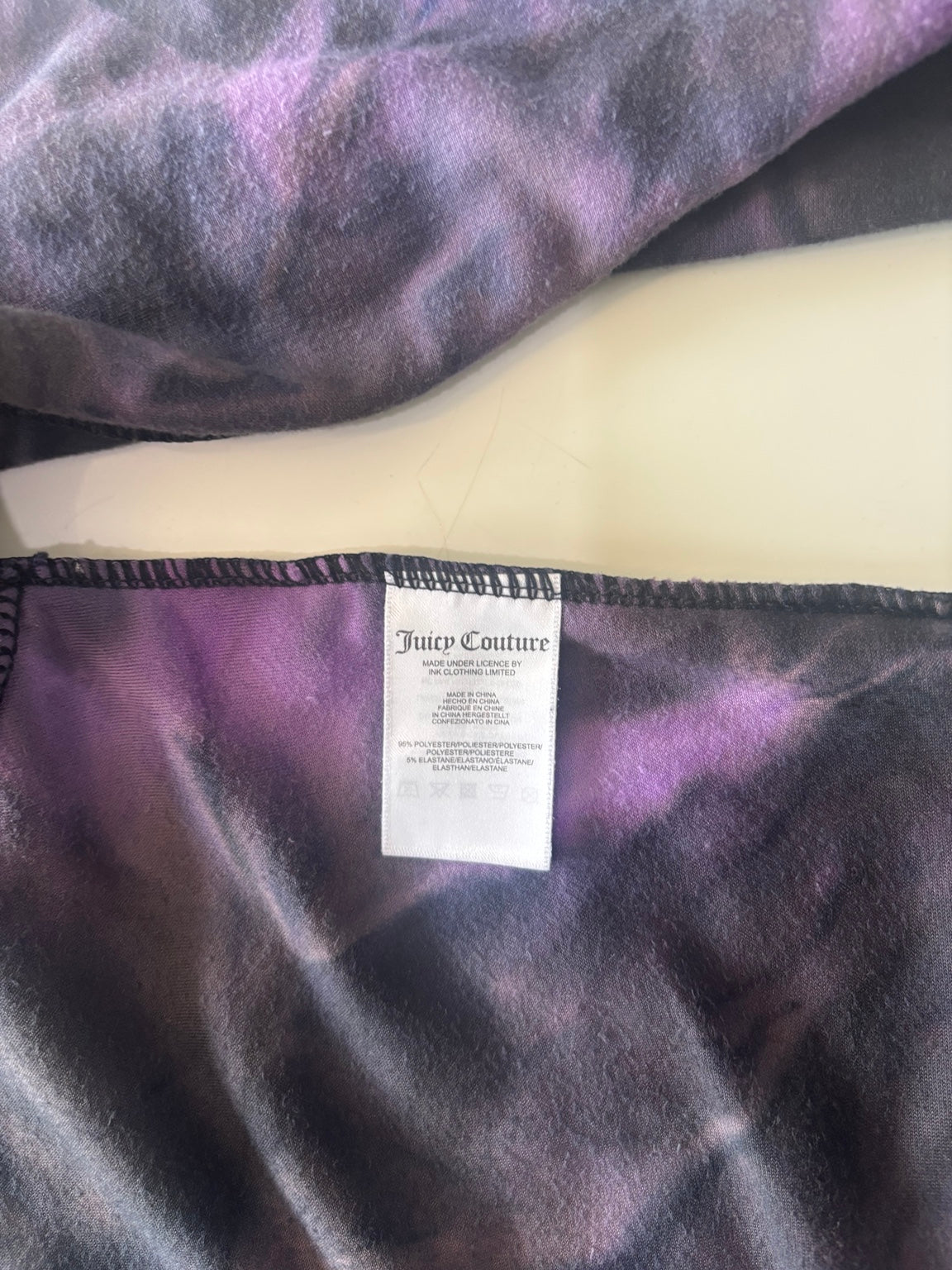 Juicy Couture Purple & Black Tie-Dye Velour Rhinestone Crop Top – Size L