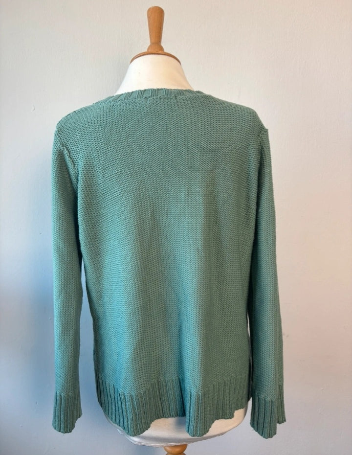 Bm Sage Green Cable Knit Jumper – Relaxed Fit Size S