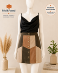 BNWT Monsoon Colour Block Faux Suede Mini Skirt UK 16 RRP £60 Retro Button Front