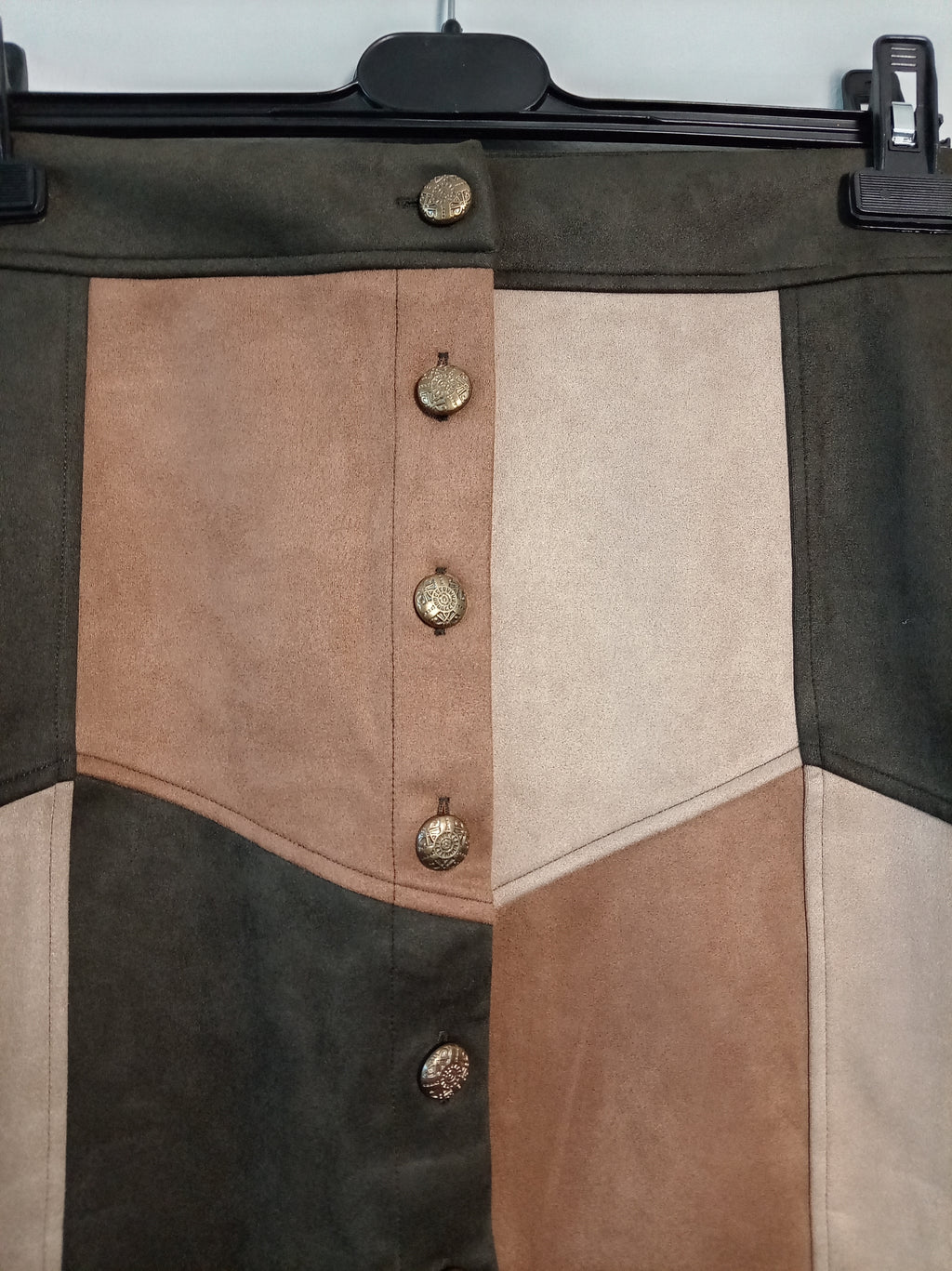 BNWT Monsoon Colour Block Faux Suede Mini Skirt UK 16 RRP £60 Retro Button Front