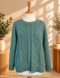 Bm Sage Green Cable Knit Jumper – Relaxed Fit Size S