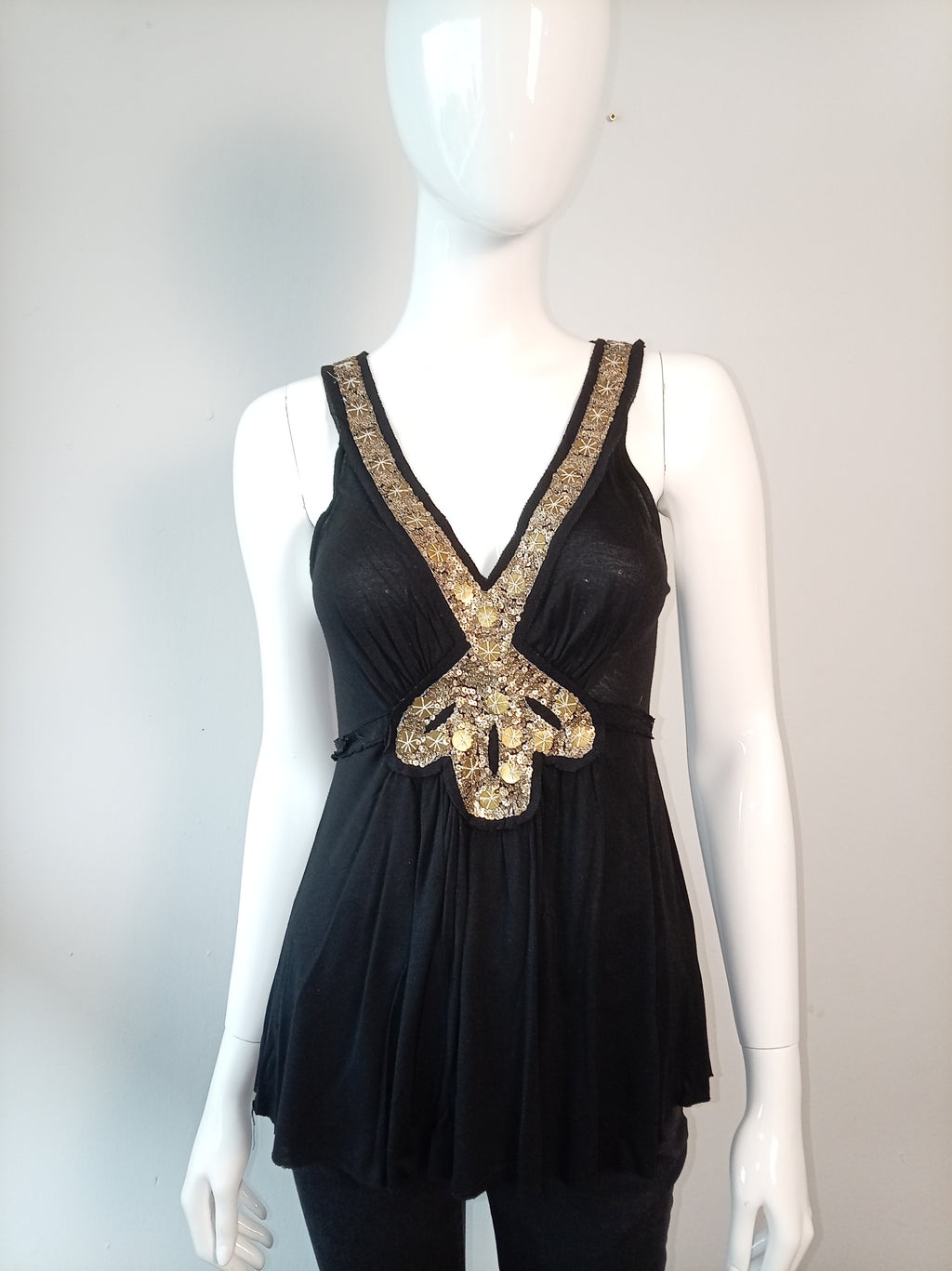 Sandra Andrelozzi Black Embellished Modal Tunic Top – Size M