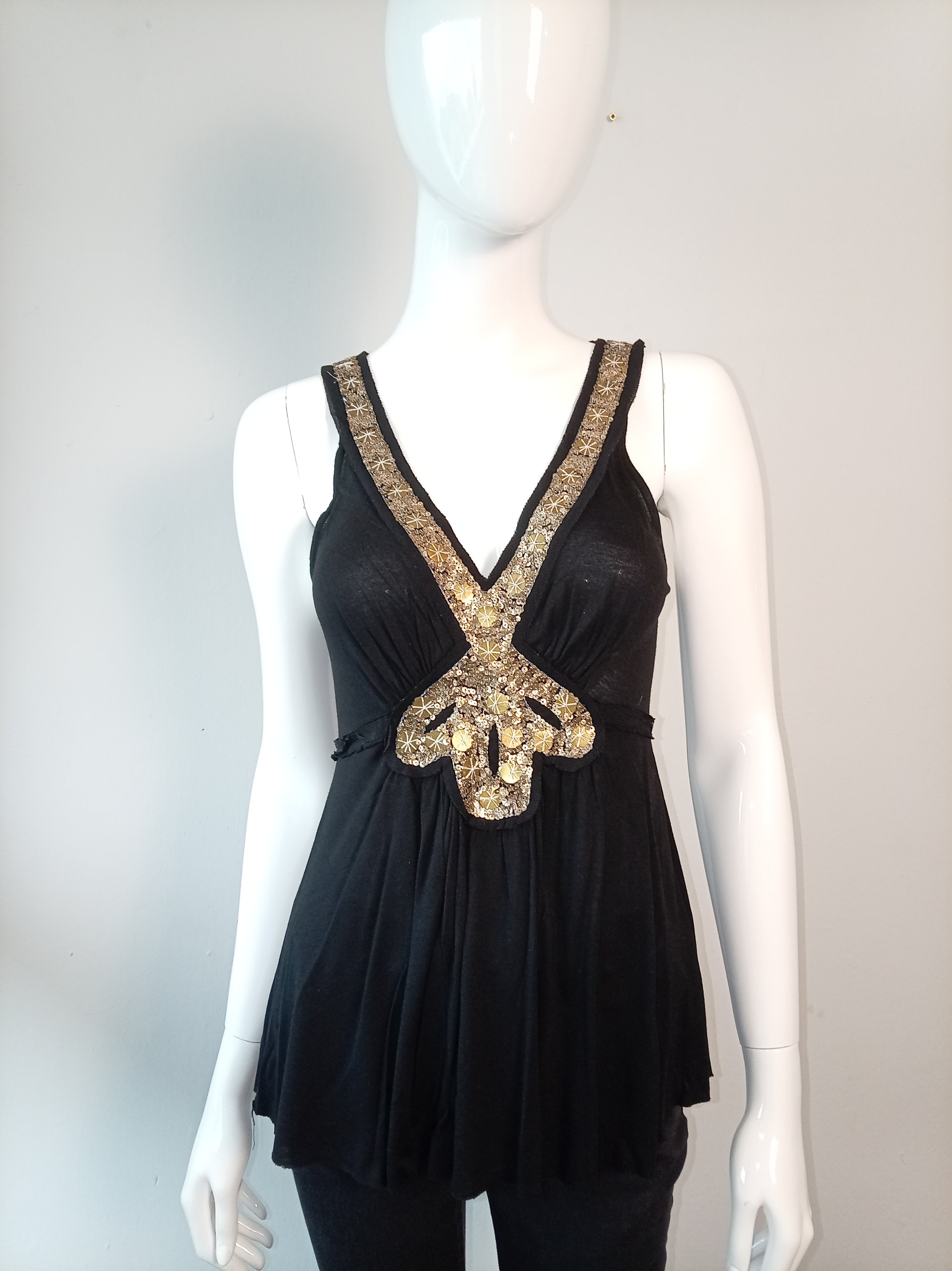 Sandra Andrelozzi Black Embellished Modal Tunic Top – Size M