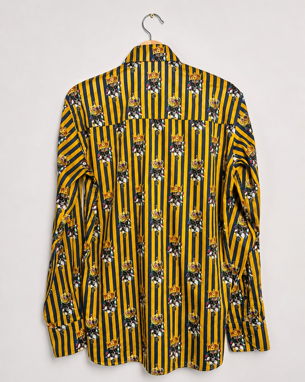 Claudio Lugli Couture Crowned Skull Stripe Cotton Shirt – Men’s M