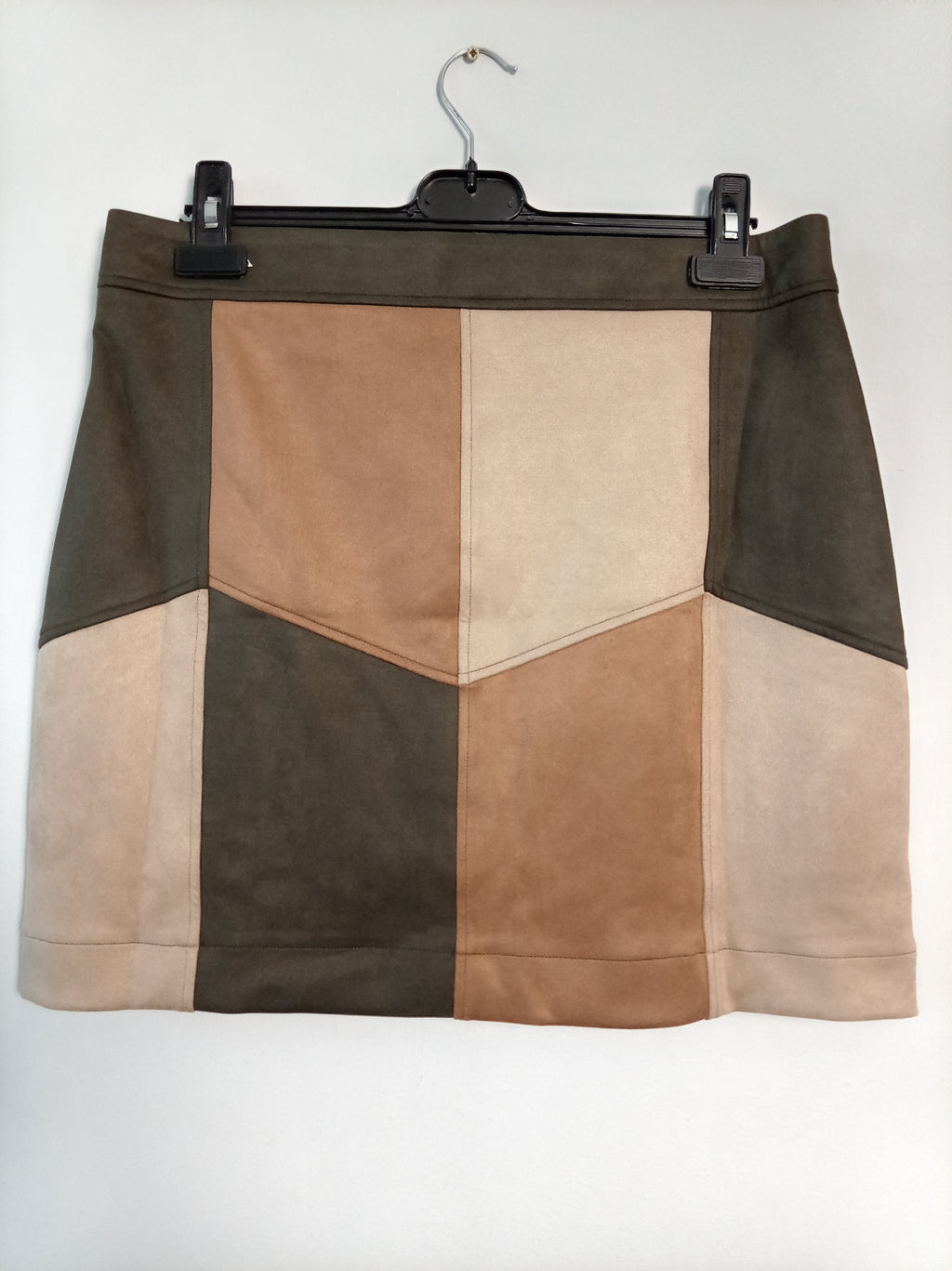 BNWT Monsoon Colour Block Faux Suede Mini Skirt UK 16 RRP £60 Retro Button Front