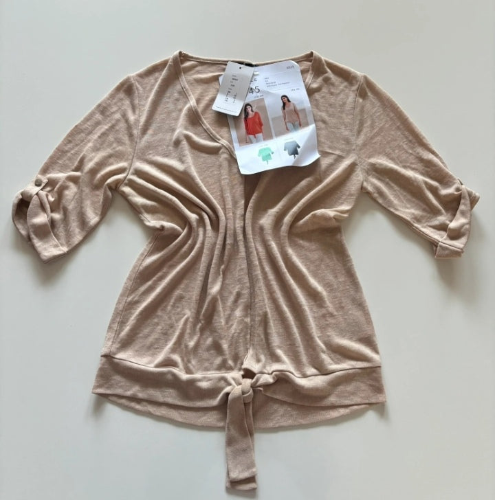 Marble Beige Tie Front V-Neck Top – BNWT Size S