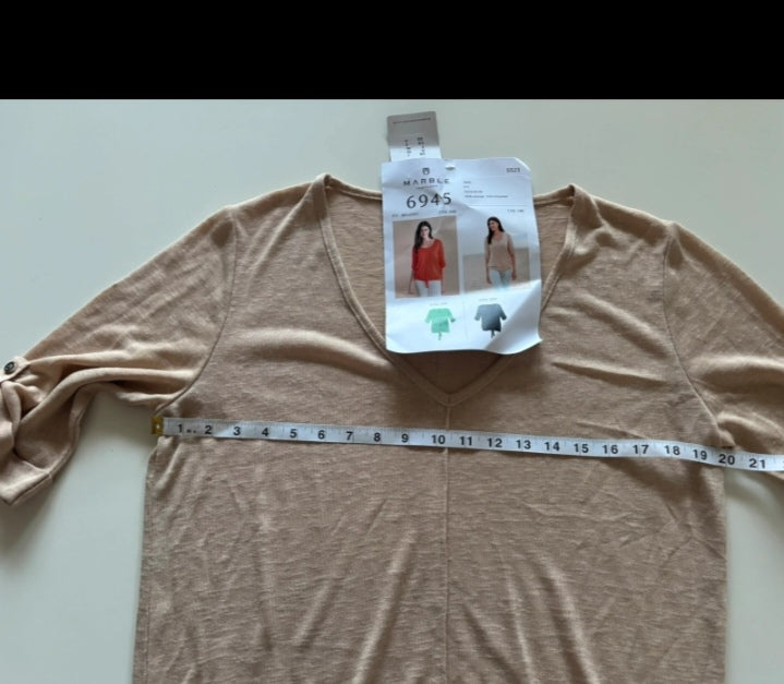 Marble Beige Tie Front V-Neck Top – BNWT Size S