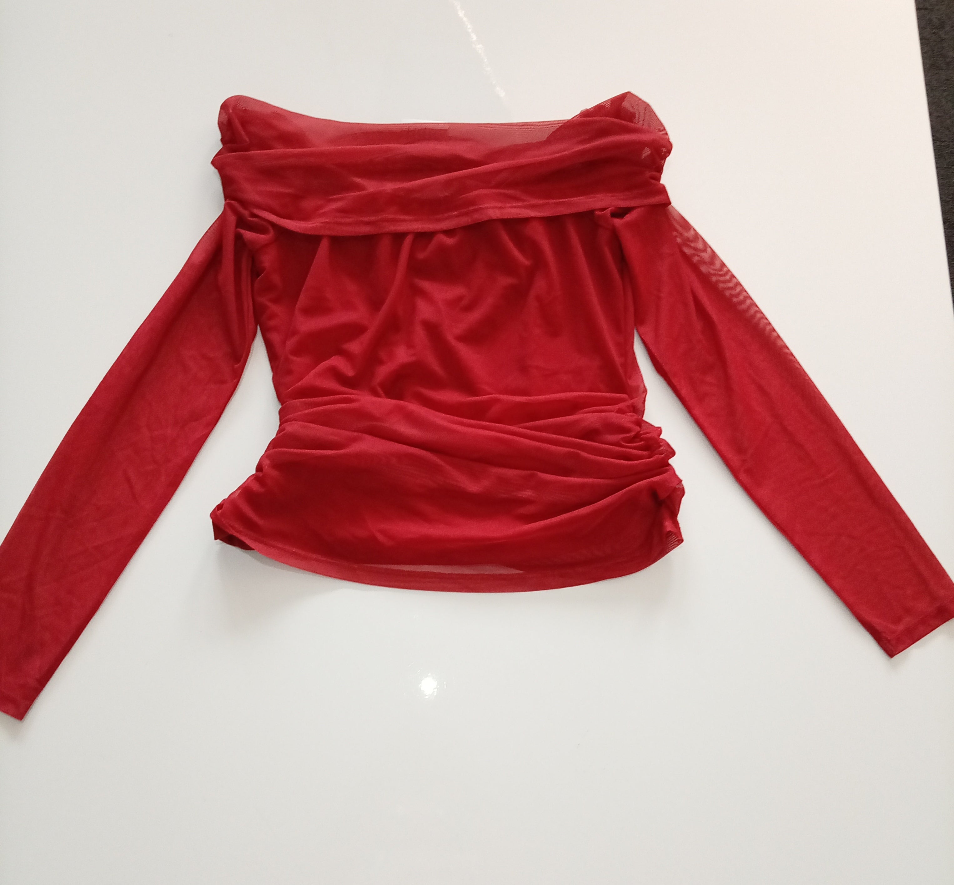 ❤️ BNWT Red Mesh Off-Shoulder Ruched Top | Y2K Party Going Out Top | Size 14