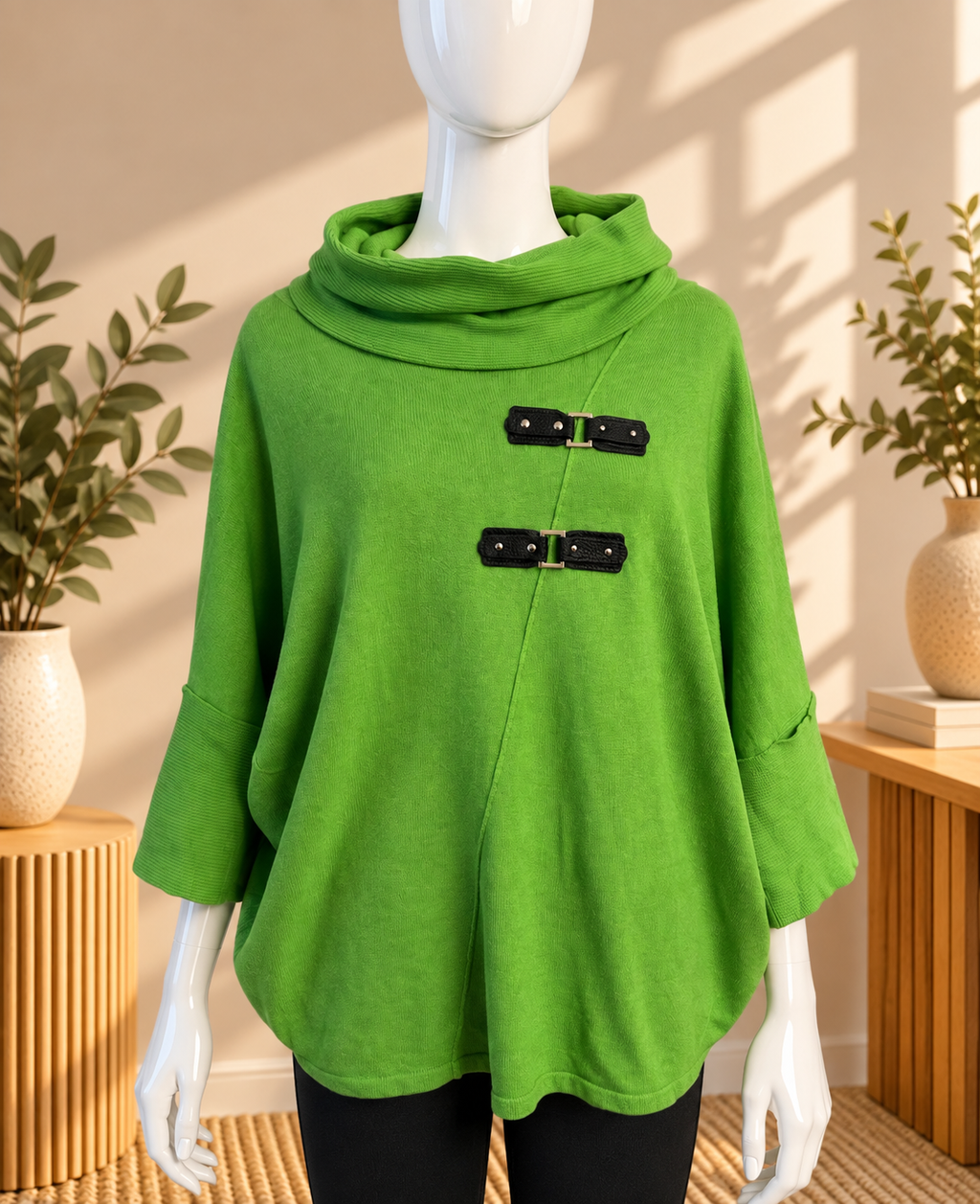 Marble Lime Green Oversized Cowl Neck Cotton Jumper BNWT XS